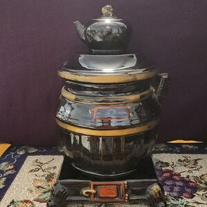 $45 Add On Dark Brown and Gold Pot Belly Stove Cookie Jar